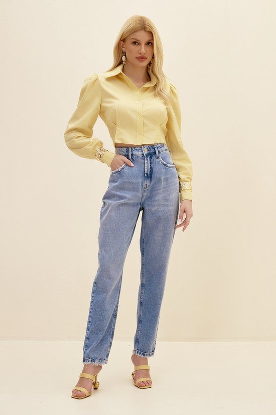 Calça Feminina Madonna Mom Com Lenço - De Algodão Jeans Feminino Dimy