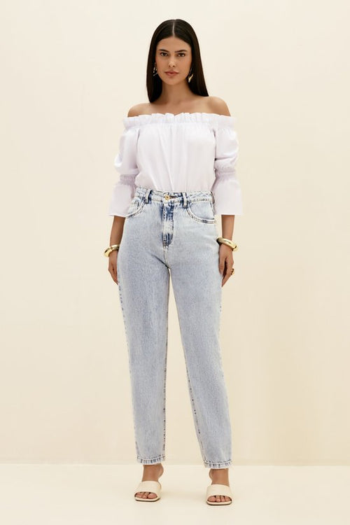 Calça Feminina Madonna Mom - De Algodão Jeans Feminino Dimy