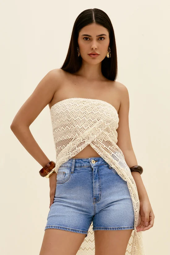 Shorts Feminino Madonna Mom Com Elastano - De Algodão Jeans Feminino Dimy