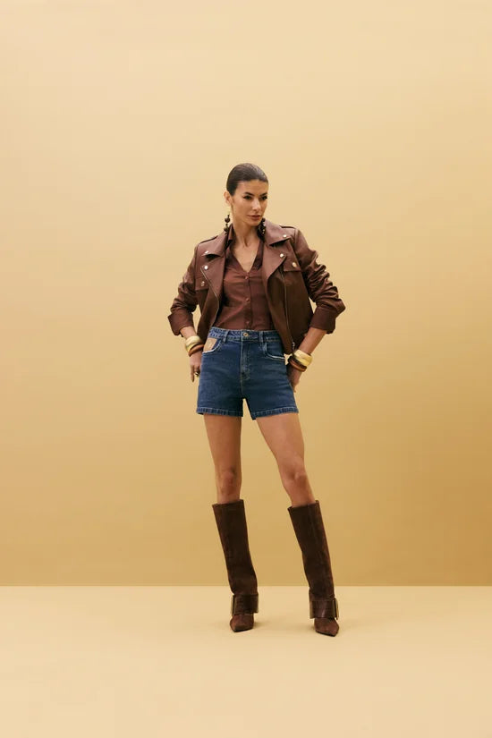 Shorts Feminino Madonna Mom Com Elastano - De Algodão Jeans Feminino Dimy