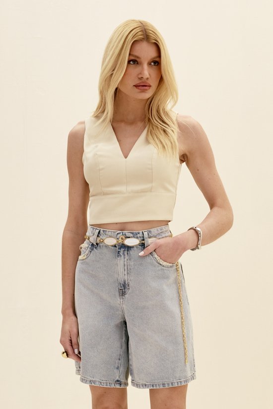 Bermuda Feminina Madonna Mom Com Cinto - De Algodão Jeans Feminino Dimy