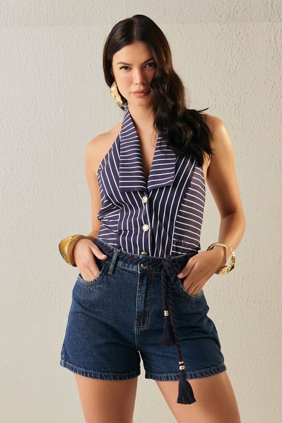 Shorts Feminino Madonna Mom Com Cinto - De Algodão Jeans Feminino Dimy